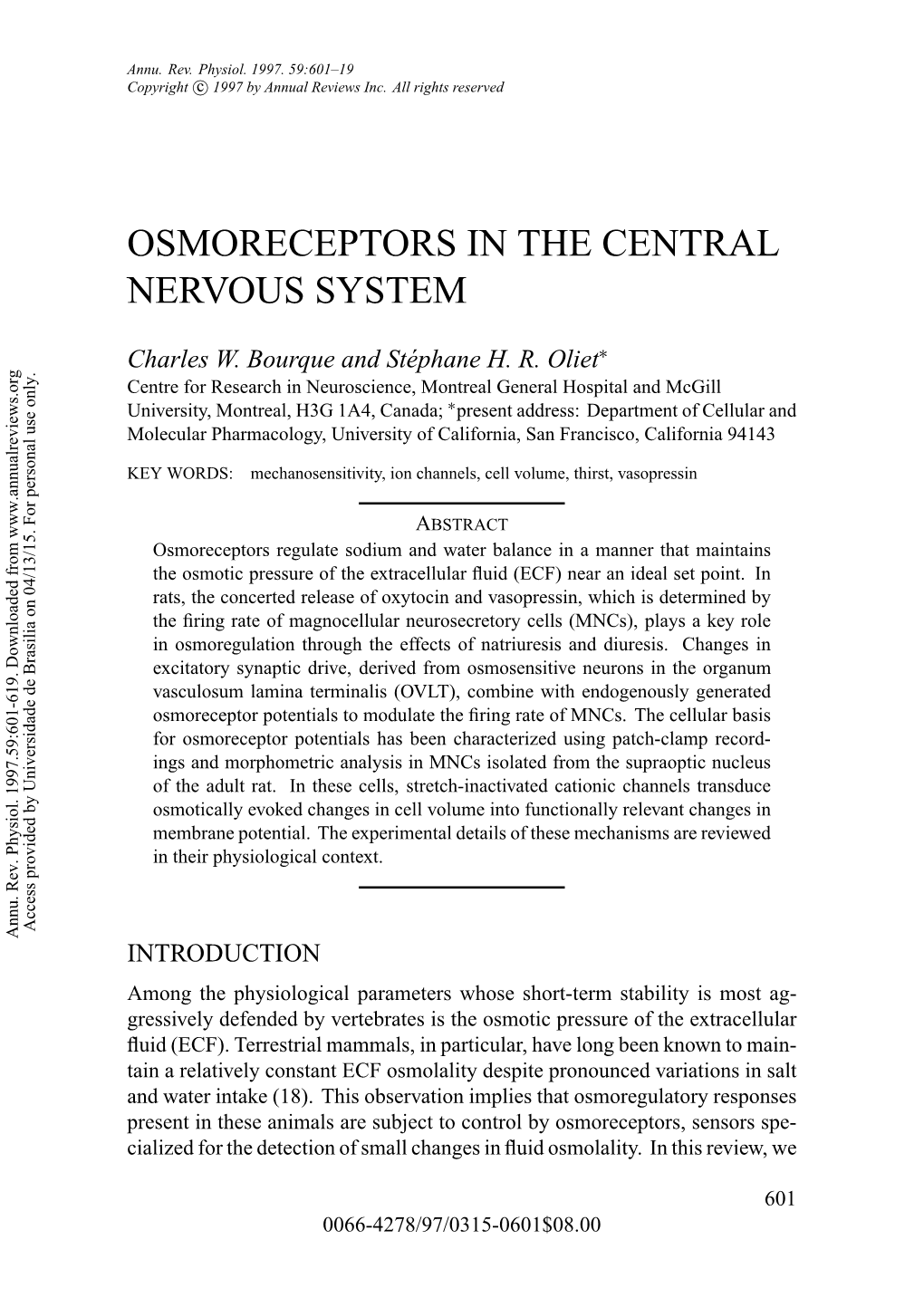 Osmoreceptors in the Central Nervous System