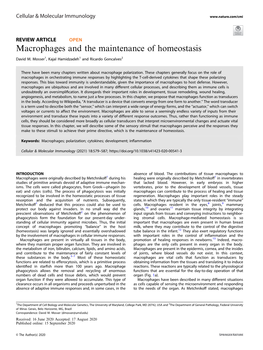 Macrophages and the Maintenance of Homeostasis