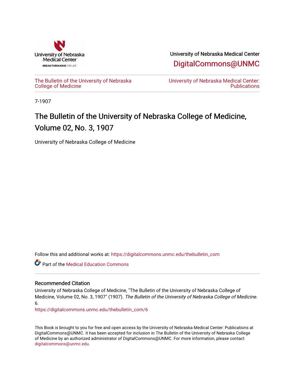 The Bulletin of the University of Nebraska College of Medicine, Volume 02, No