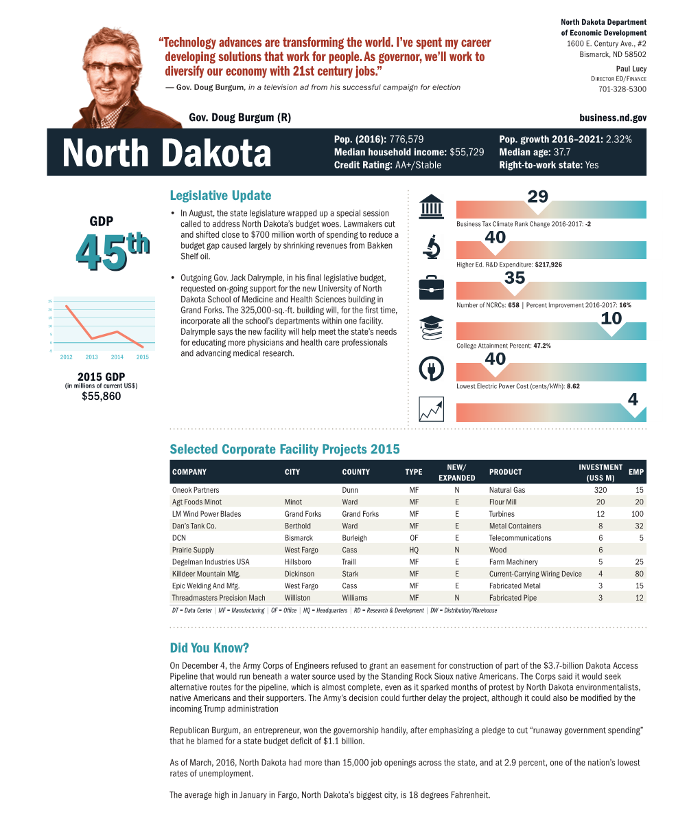 North Dakota Department of Economic Development “Technology Advances Are Transforming the World