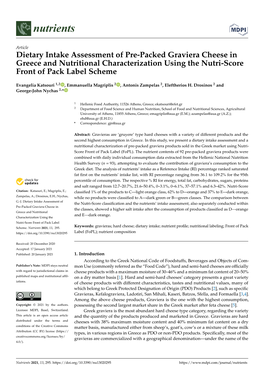 Dietary Intake Assessment of Pre-Packed Graviera Cheese in Greece and Nutritional Characterization Using the Nutri-Score Front of Pack Label Scheme