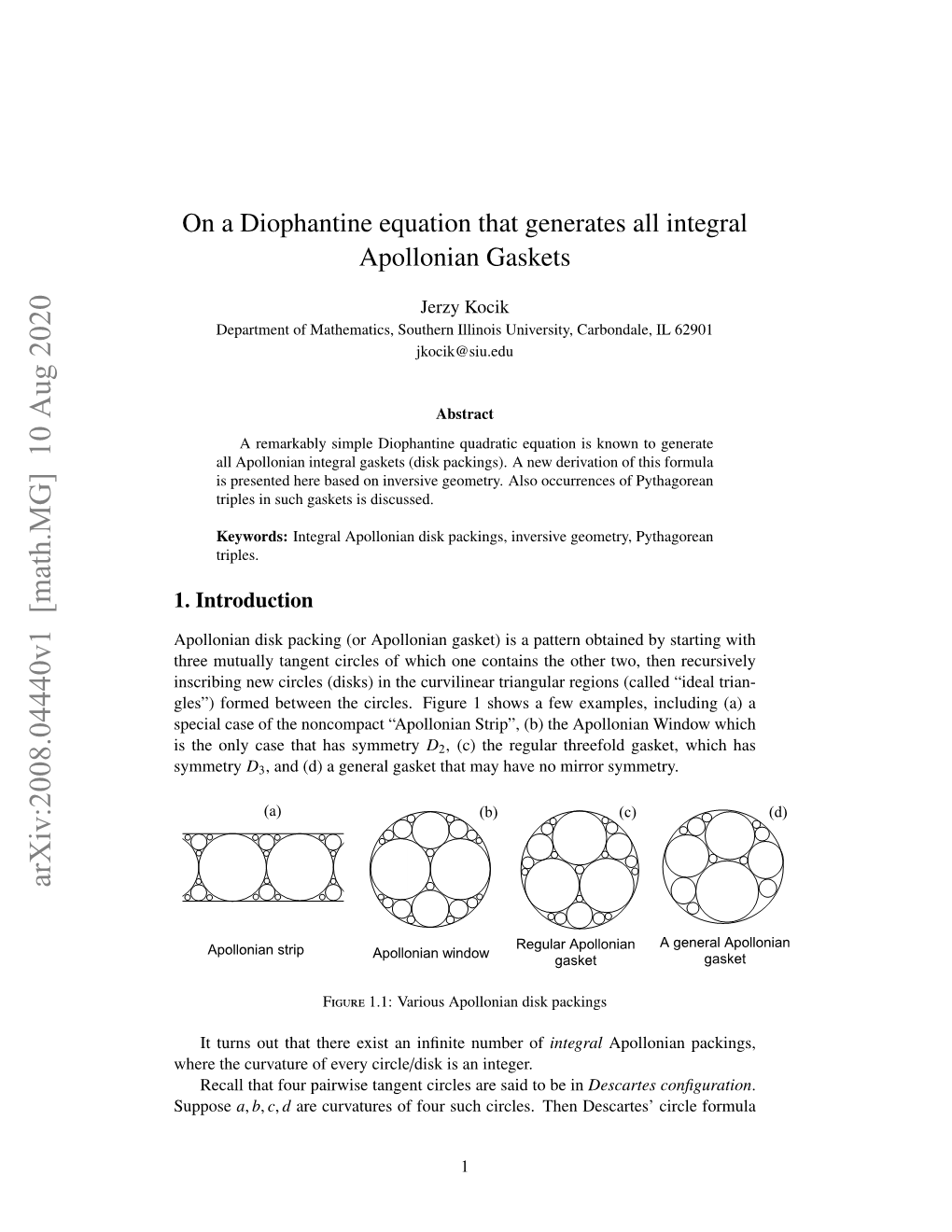 On a Diophantine Equation That Generates All Integral Apollonian Gaskets