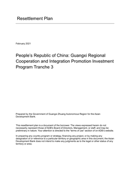 Resettlement Plan People's Republic of China