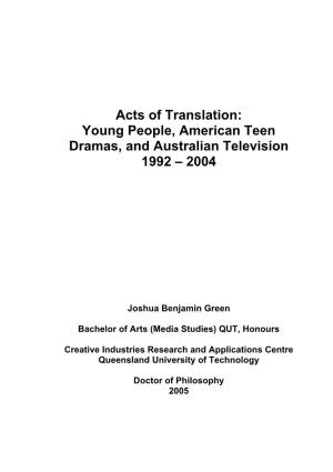 Young People, American Teen Dramas, and Australian Television 1992 – 2004