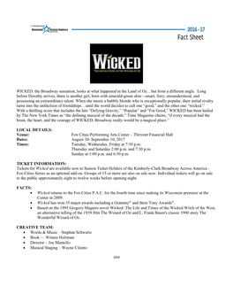 WICKED, the Broadway Sensation, Looks at What Happened in the Land of Oz…But from a Different Angle