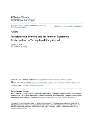 Transformative Learning and the Power of Experience Contextualized in Tertiary-Level Study Abroad