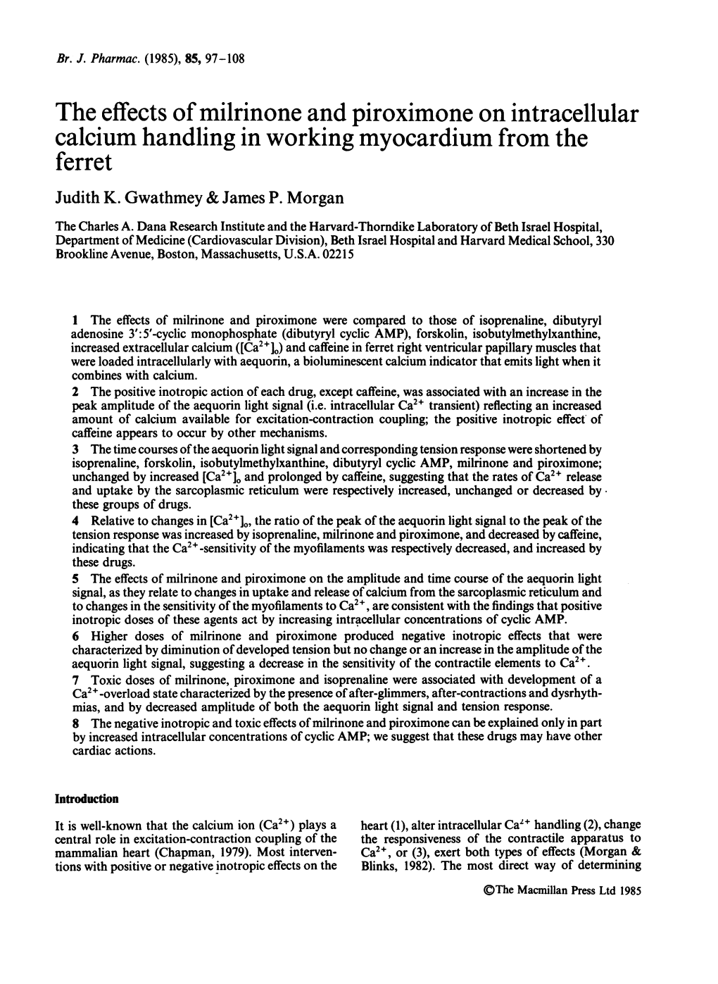 The Effects of Milrinone and Piroximone on Intracellular Calcium