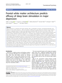 Frontal White Matter Architecture Predicts Efficacy of Deep Brain