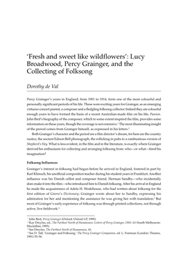 Lucy Broadwood, Percy Grainger, and the Collecting of Folksong