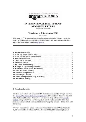 Newsletter – 7 September 2011 ISSN: 1178-9441
