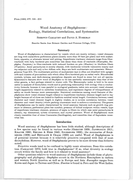 Wood Anatomy of Staphyleaceae: Ecology, Statistical Correlations, and Systematics