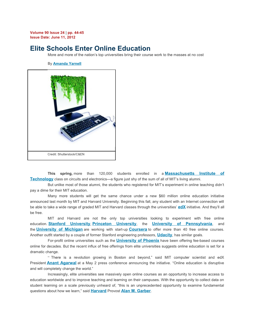 Elite Schools Enter Online Education