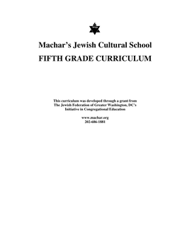Machar's Jewish Cultural School FIFTH GRADE CURRICULUM