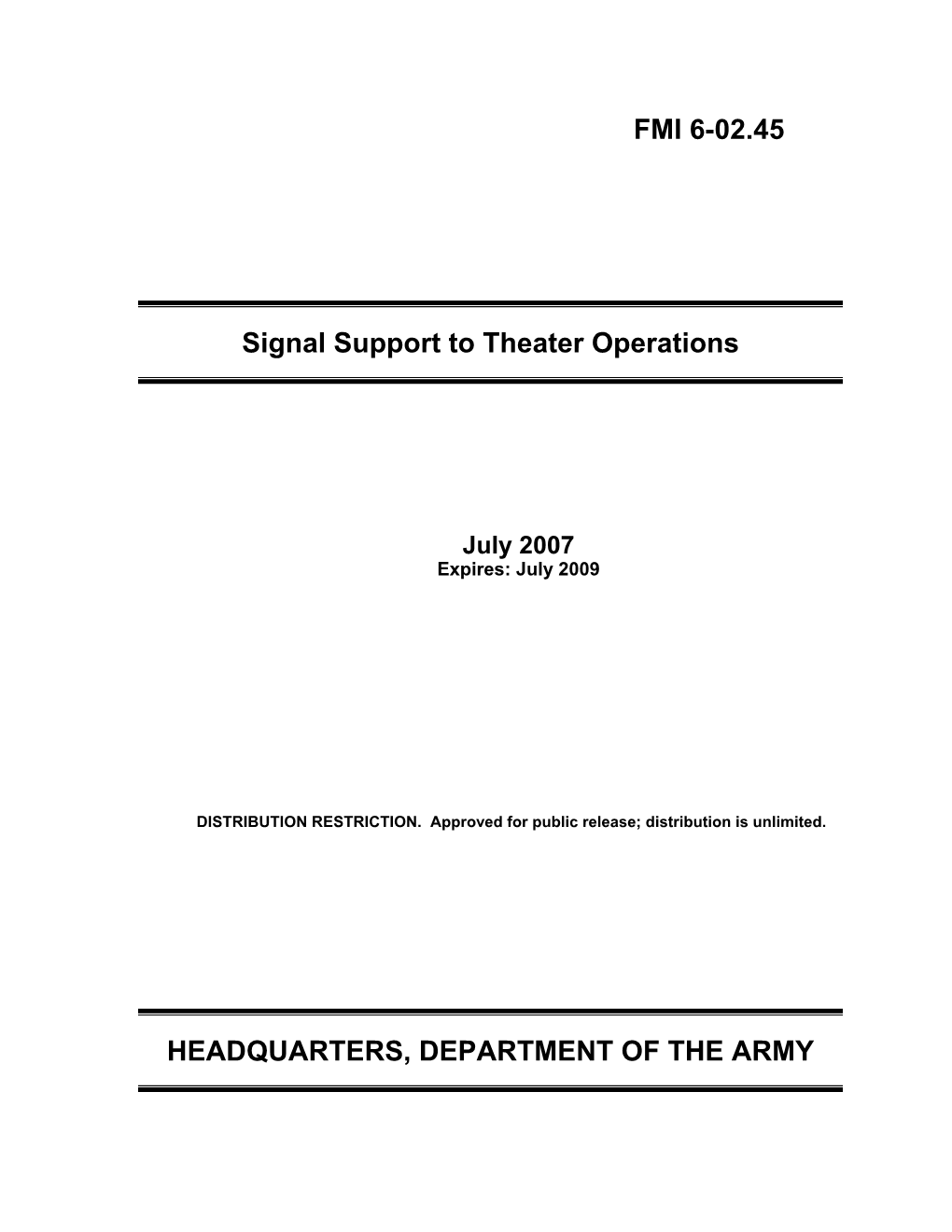 FMI 6-02.45. Signal Support to Theater Operations