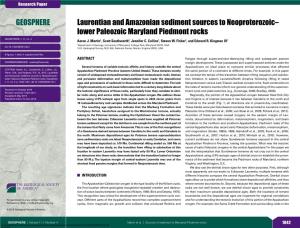 Laurentian and Amazonian Sediment Sources to Neoproterozoic– Lower Paleozoic Maryland Piedmont Rocks GEOSPHERE; V