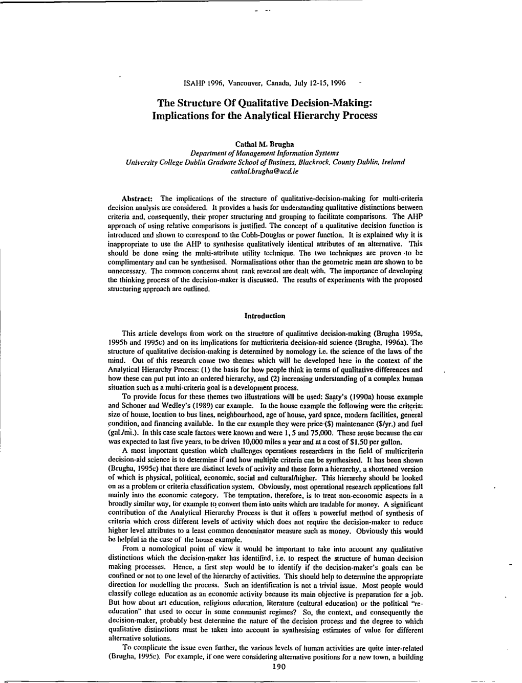 The Structure of Qualitative Decision-Making: Implications for the Analytical Hierarchy Process