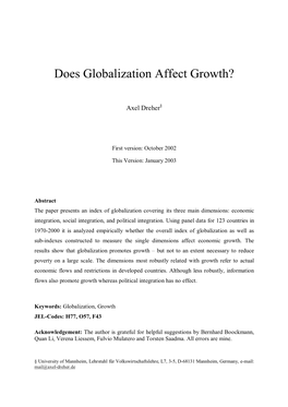 Does Globalization Affect Growth?