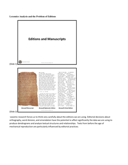 Editions and Manuscripts