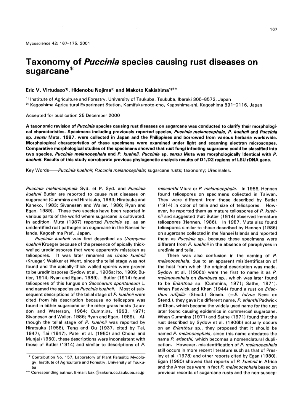 Taxonomy of Puccinia Species Causing Rust Diseases on Sugarcane