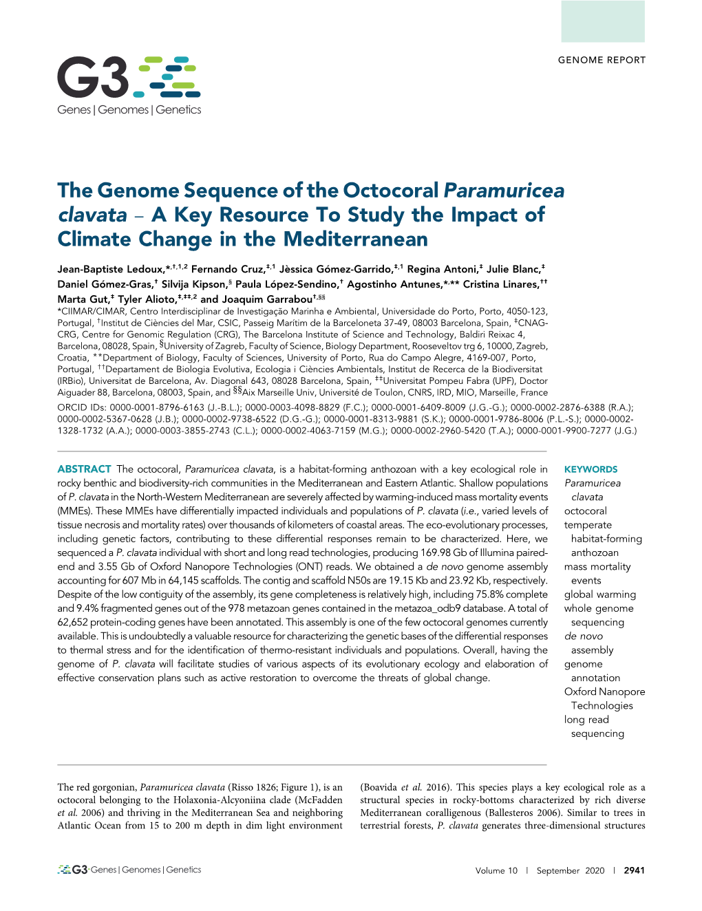 The Genome Sequence of the Octocoral Paramuricea Clavata – a Key Resource to Study the Impact of Climate Change in the Mediterranean