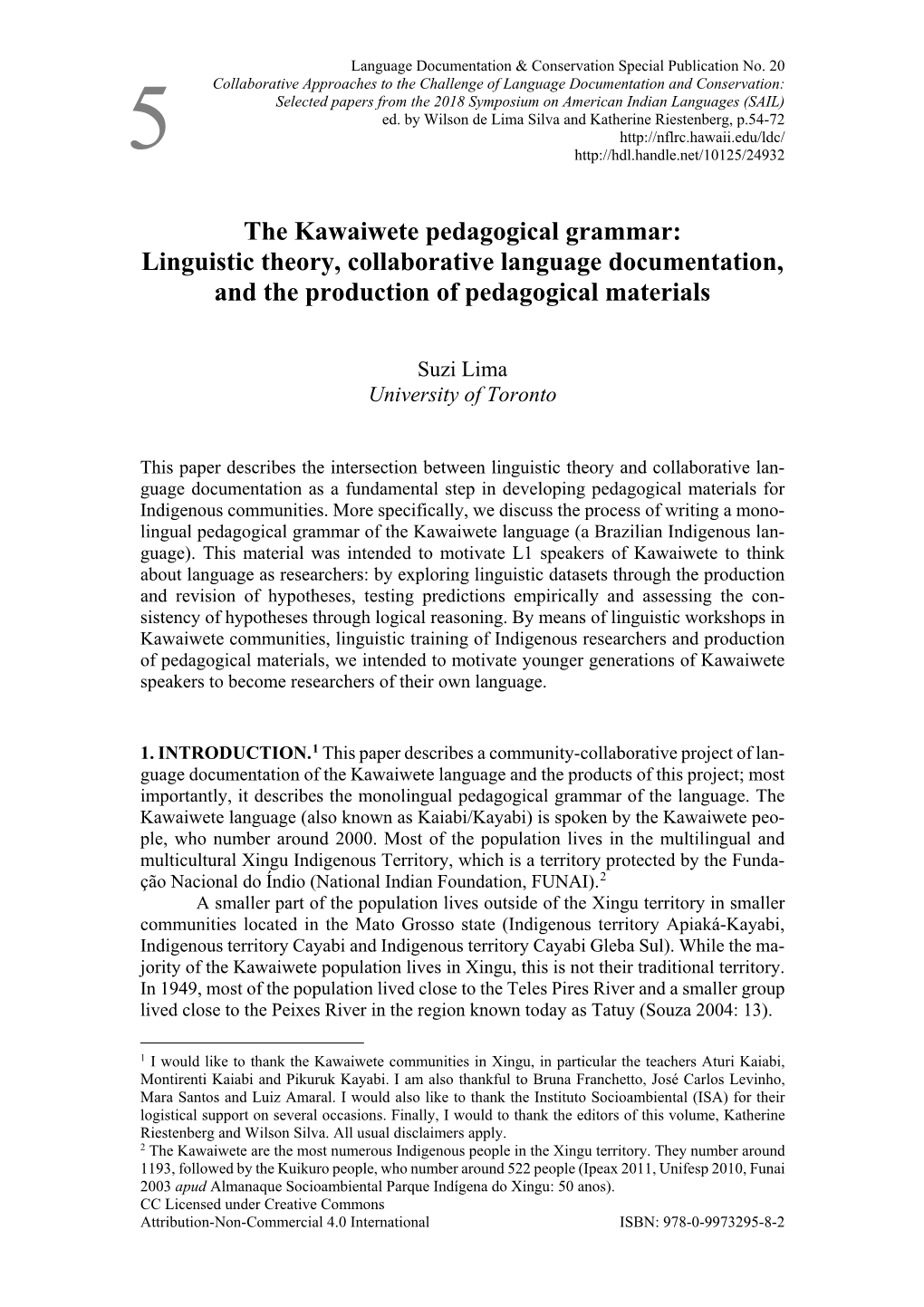 The Kawaiwete Pedagogical Grammar: Linguistic Theory, Collaborative Language Documentation, and the Production of Pedagogical Materials