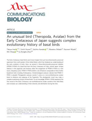 From the Early Cretaceous of Japan Suggests Complex Evolutionary History of Basal Birds