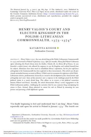 Henry Valois's Court and Elective Kingship in The