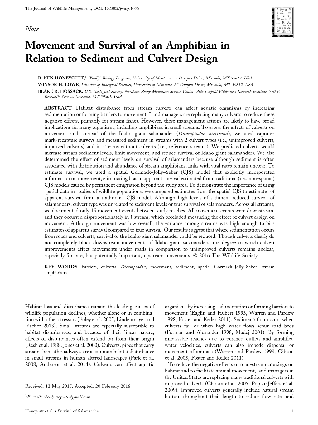 Movement and True Survival of a Stream Amphibian in Relation To