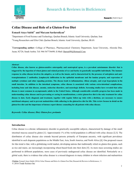 Celiac Disease and Role of a Gluten-Free Diet