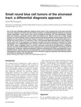 Small Round Blue Cell Tumors of the Sinonasal Tract: a Differential Diagnosis Approach Lester DR Thompson
