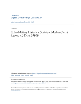 Idaho Military Historical Society V. Maslen Clerk's Record V. 5 Dckt