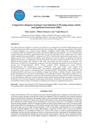 UTI) Using Urinary Nitrite and Significant Bacteriuria (SBU