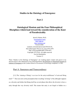 Ontological Monism and the Four Philosophical Disciplines Which Lead Toward the Consideration of the Knot of Paradoxicality