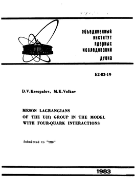 Meson Lagrangians of the U (3) Group in the Model with Four-Quark Interactions