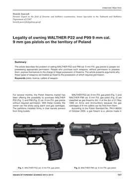 Legality of Owning WALTHER P22 and P99 9 Mm Cal. 9 Mm Gas Pistols on the Territory of Poland