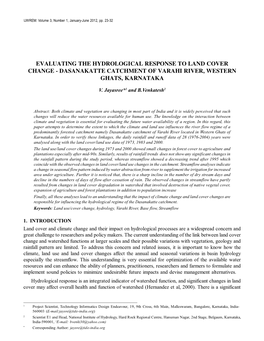 Dasanakatte Catchment of Varahi River, Western Ghats, Karnataka