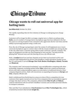 Chicago Wants to Roll out Universal App for Hailing Taxis