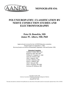 Monograph #34: Polyneuropathy: Classification by Nerve Conduction Studies and Electromyography