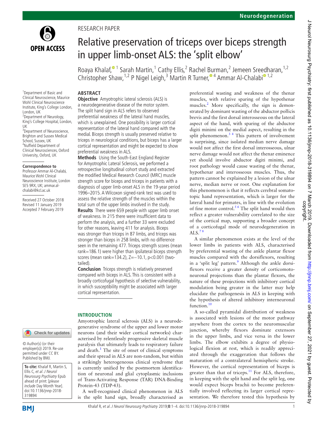 Relative Preservation of Triceps Over Biceps Strength in Upper Limb-Onset