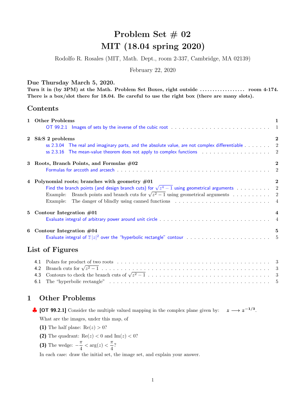 Problem Set # 02 MIT (18.04 Spring 2020) Rodolfo R