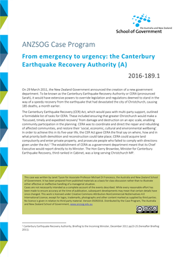 The Canterbury Earthquake Recovery Authority (A) 2016-189.1