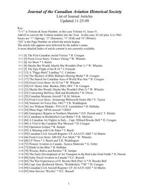 Journal of the Canadian Aviation Historical Society List of Journal Articles Updated 11-25-09
