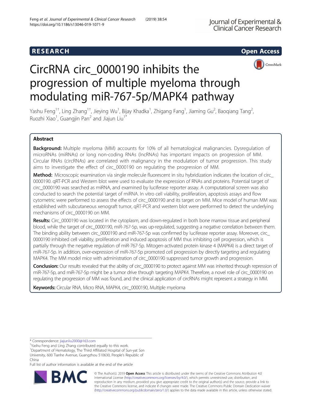 Circrna Circ 0000190 Inhibits the Progression of Multiple Myeloma