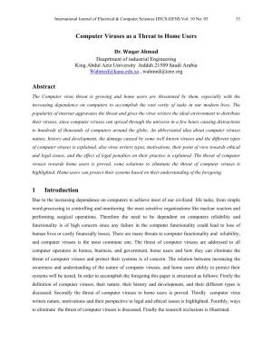 Computer Viruses As a Threat to Home Users Abstract 1 Introduction