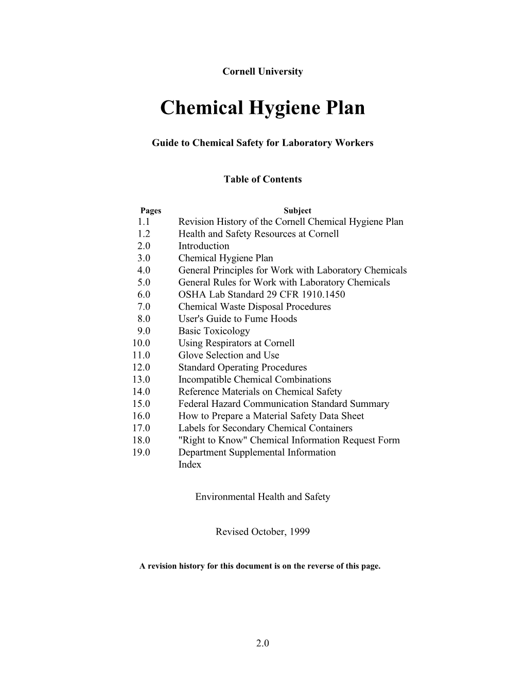 Chemical Hygiene Plan: Guide to Chemical Safety for Laboratory