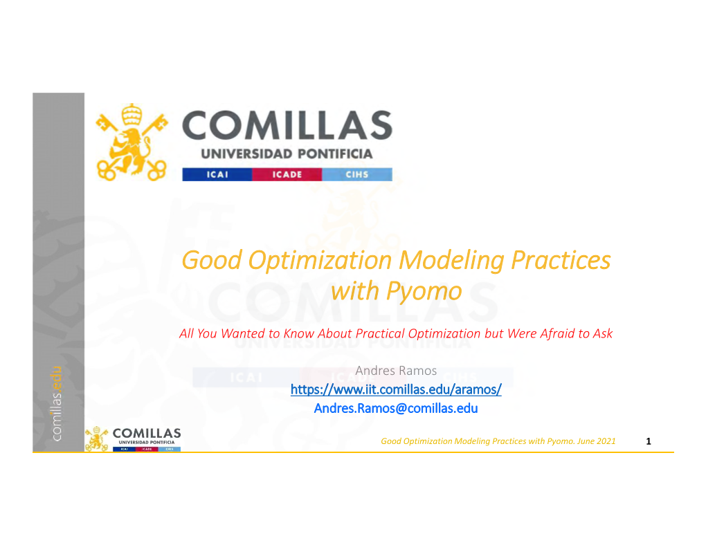 Good Optimization Modeling Practices with Pyomo