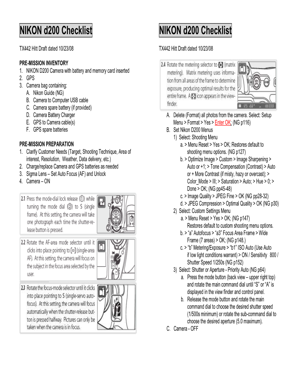 NIKON D200 Checklist NIKON D200 Checklist