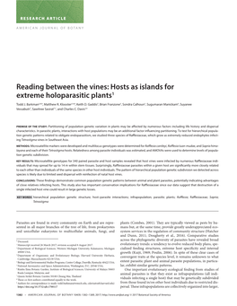 Reading Between the Vines: Hosts As Islands for Extreme Holoparasitic Plants 1