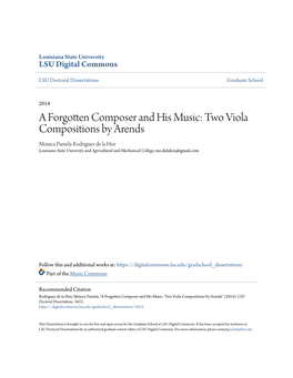A Forgotten Composer and His Music: Two Viola Compositions by Arends