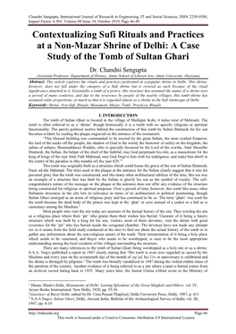 Contextualizing Sufi Rituals and Practices at a Non-Mazar Shrine of Delhi: a Case Study of the Tomb of Sultan Ghari